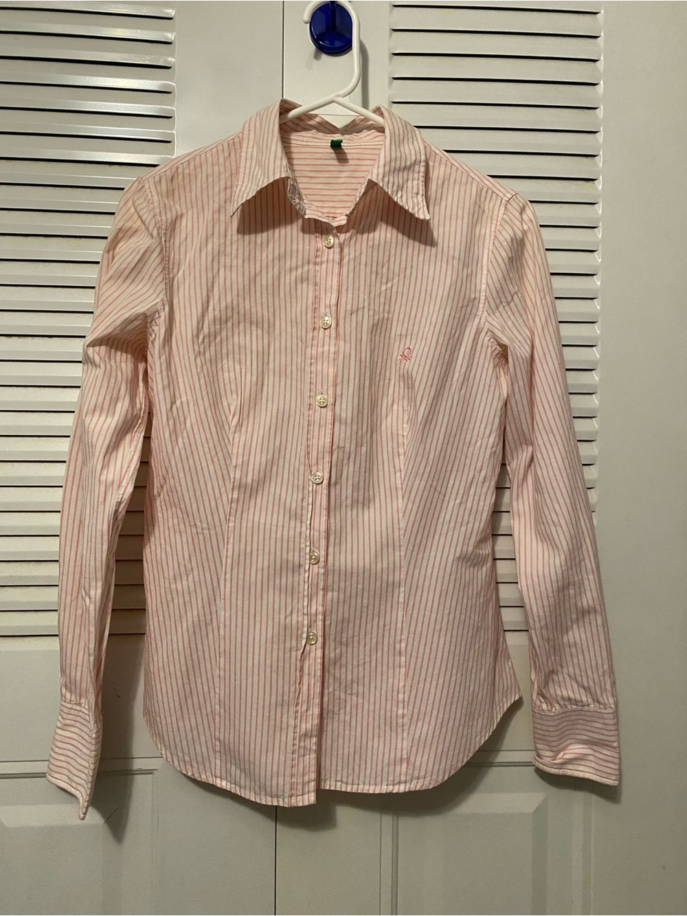 Pink and White Striped Button-Up Shirt (S)